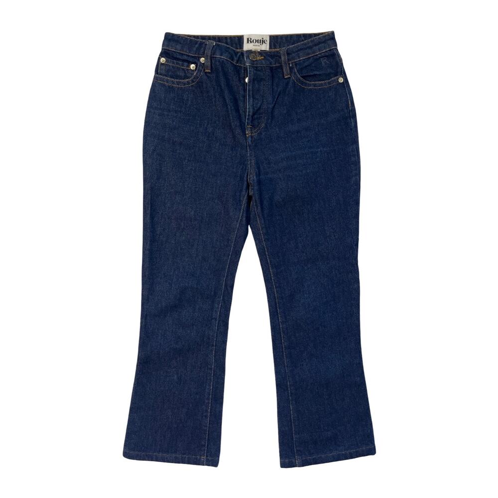 Rouje Paris Dark Wash Button Fly Cropped Flare Jeans Size EU 36 US 4 Cotton